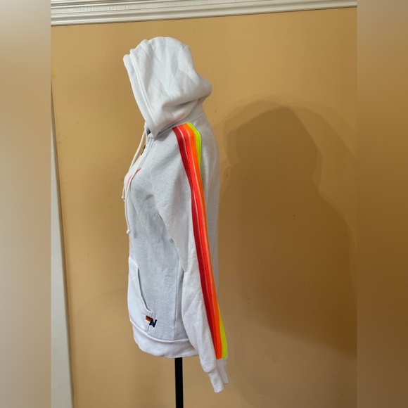 AVIATOR NATION WHITE ZIP UP NEON BOLT NEON STRIPES HOODIE - Picture 8 of 16